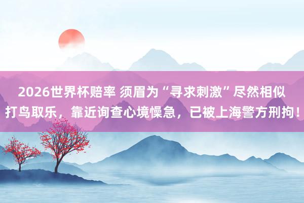 2026世界杯赔率 须眉为“寻求刺激”尽然相似打鸟取乐，靠近询查心境懆急，已被上海警方刑拘！