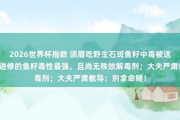 2026世界杯指数 须眉吃野生石斑鱼籽中毒被送进抢救室，该鱼进修的鱼籽毒性最强，且尚无殊效解毒剂；大夫严肃教导：别拿命赌！