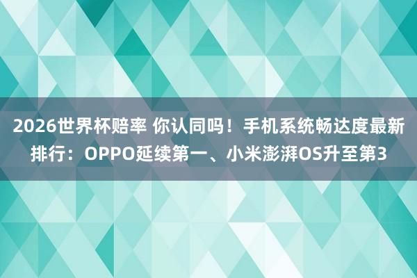 2026世界杯赔率 你认同吗！手机系统畅达度最新排行：OPPO延续第一、小米澎湃OS升至第3