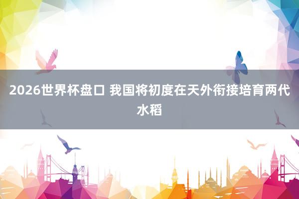2026世界杯盘口 我国将初度在天外衔接培育两代水稻