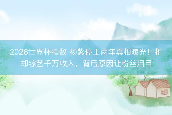 2026世界杯指数 杨紫停工两年真相曝光！拒却综艺千万收入，背后原因让粉丝泪目