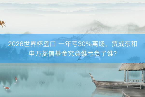 2026世界杯盘口 一年亏30%离场,贾成东和申万菱信基金究竟谁亏负了谁?
